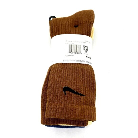 Men's Nike Everyday Plus Cushioned 3-Pack Crew Socks (8-12) Blue Cream Brown - Picture 3 of 5